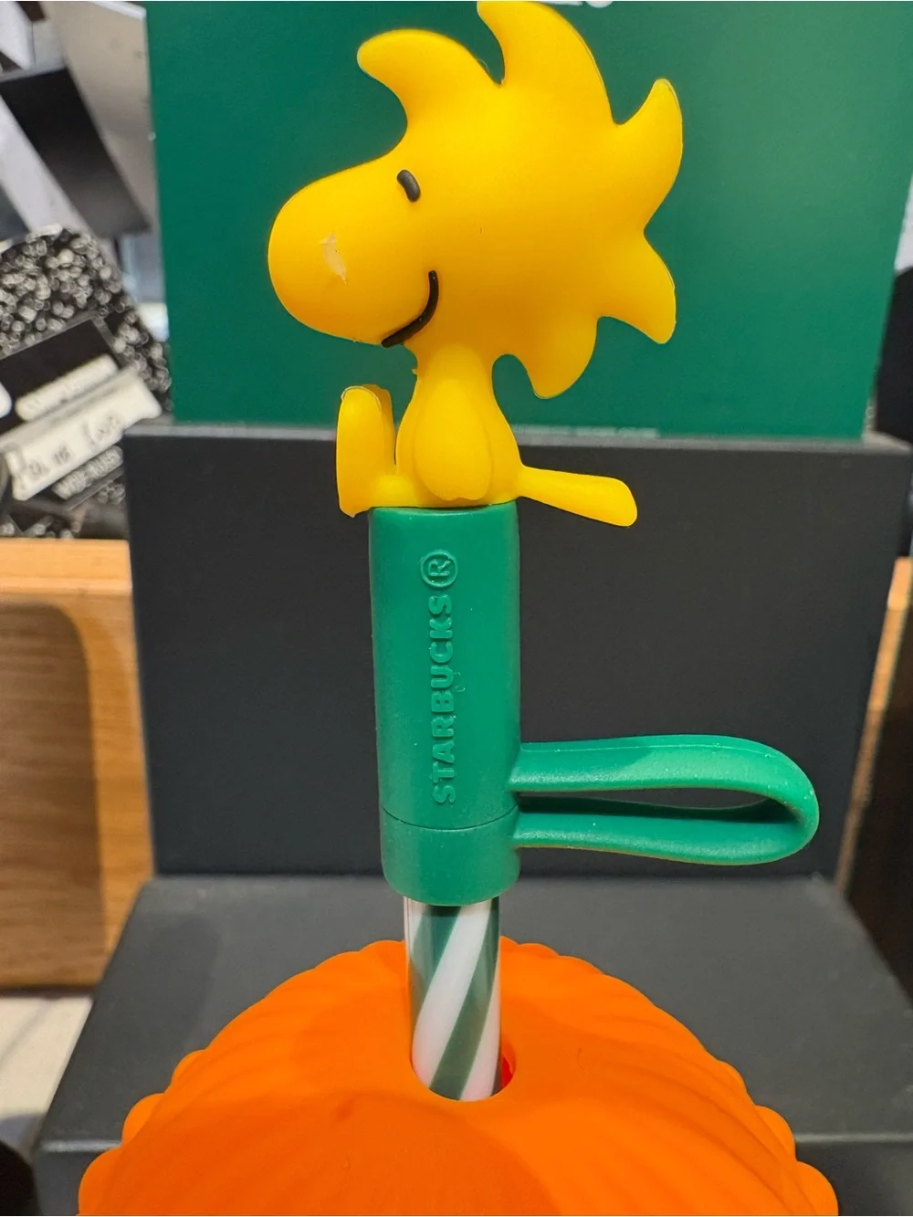 Starbucks Snoopy Glass Cup with Orange Hat and Green Scarf Accent